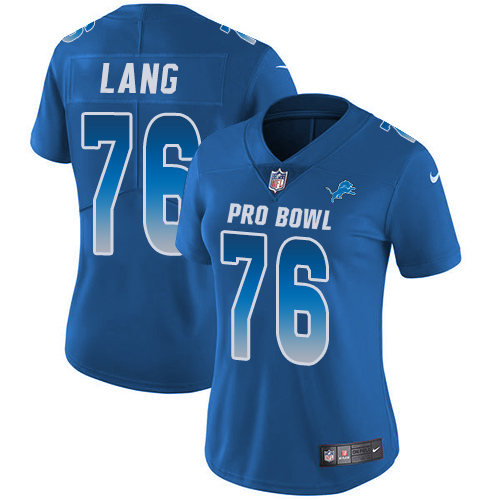 Nike Lions #76 T.J. Lang Royal Women's Stitched NFL Limited NFC 2018 Pro Bowl Jersey - Click Image to Close
